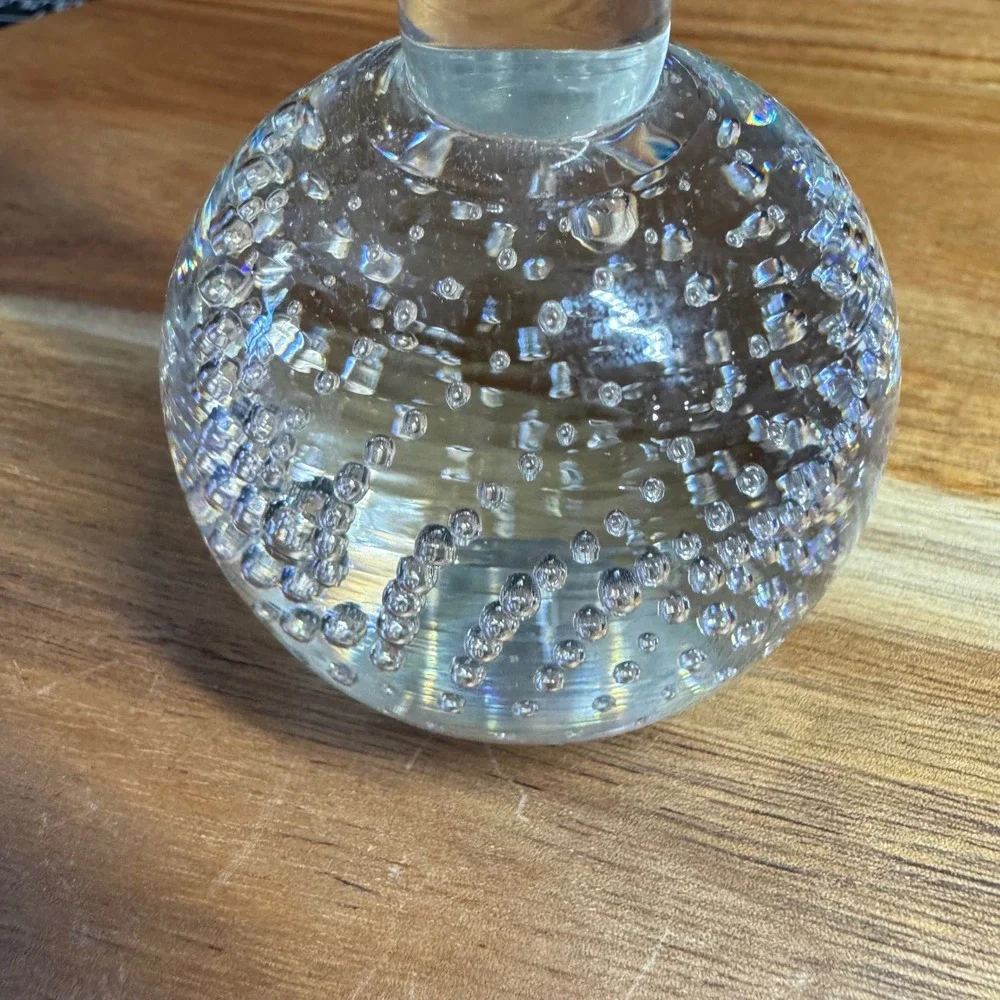 Vintage Controlled Bubble Art Glass Bud Vase Clear Bullicante Ball Base 8 Inch